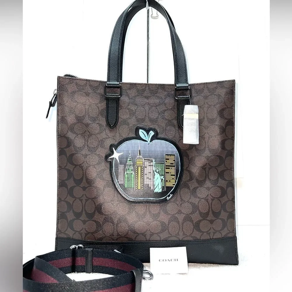 🔥🎁NEW! Coach Graham Tote Handbag Apple Patch Mahoganny Msrp:$528.00